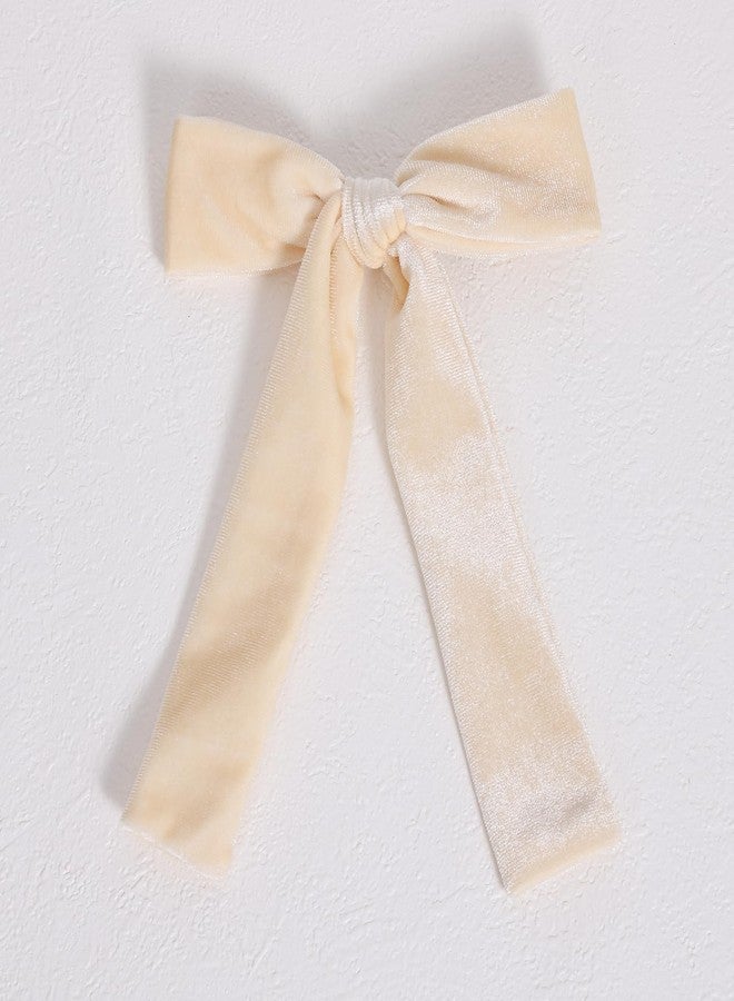 KCHIES 5" Velvet Ribbon Hair Bows for Girls Women Cream White Velvet Long Tail Ponytail Bowknot Alligator Clips Toddler Teens Baby Kids Fall Wedding Pageant 1st Communion Dress Accessory Gift - Image 3